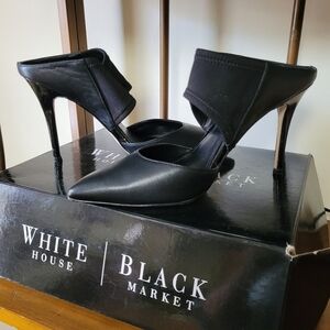 White House Black Market Black Heels Sleek Design Veruca Mules Size 7.5